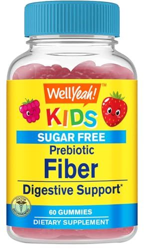 WellYeah Sugar Free Fiber Gummies for Kids 4g Digestive Supprt Prebiotic Fiber Supplement 60 Count