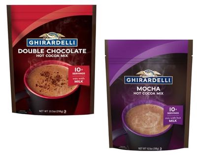 Ghirardelli Hot Chocolate Variety Pack - Cocoa Mix Bags - Over 20 Servings Total - Pack of 2 - One Bag of Mocha Hot Cocoa Mix and One Bag of Double Chocolate Hot Cocoa Mix