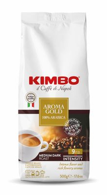 Kimbo Aroma Gold 100 Arabica Whole Bean Coffee Medium Dark Roast with Chocolate Flavor 913 Intensity Blended Roasted in Italy 17.6 oz 500g Bag