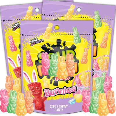 SourPatch Bunny Candy, 3 Pack Easter Bunnies Bulk Easter Candy Kids, Soft Chewy Gummy Candies Easters Gift Basket Egg Hunts 10oz Ea