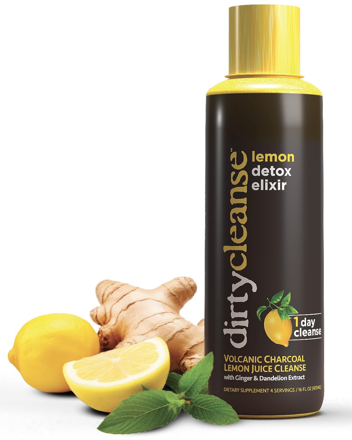 Dirty Cleanse Lemon Detox with Volcanic Charcoal with Ginger and Dandelion Extract, 4 servings