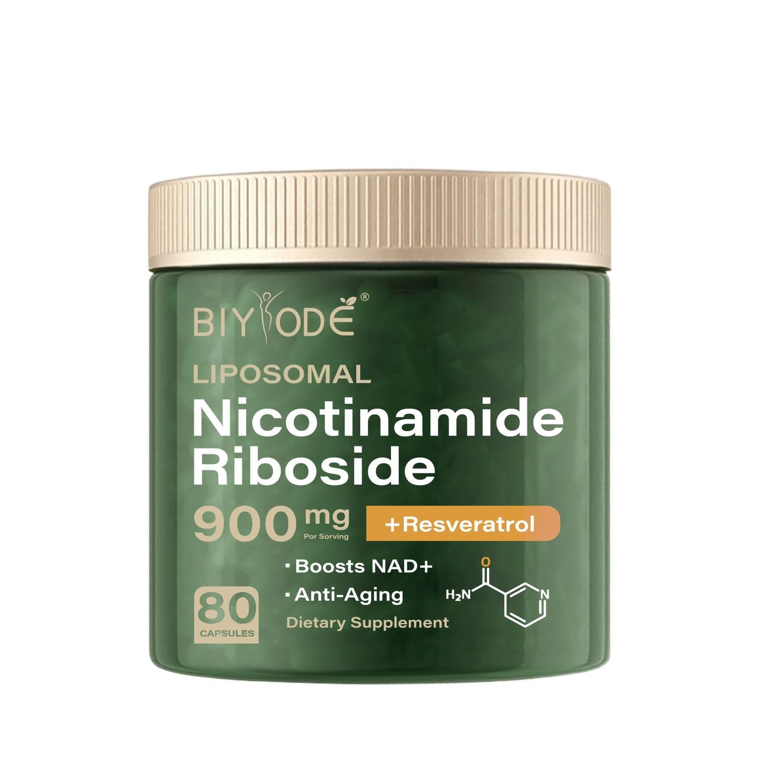 BIYODE NAD Capsules Supplement: Ultra Strength Liposomal Resveratrol Boost Cellular Health Stamina Support Healthy Aging with 900mg NAD Plus Supplement 80 Capsules 40 Day Supply