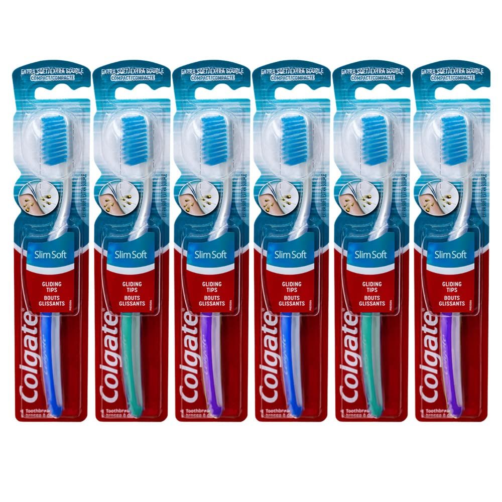 Colgate Slim Soft Ultra Compact Toothbrush, Extra Soft Colors Vary - Pack of 6