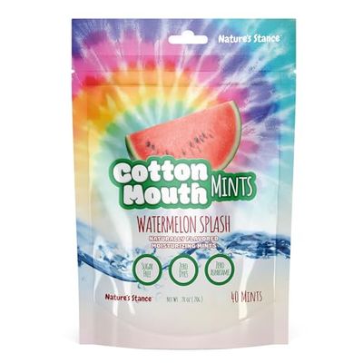 Natures Stance Cotton Mouth Xylitol Mints, Dry Mouth Lozenges Sugar Free, Mouth Watering Mints - Stimulates Saliva Freshens Breath, 40 Count Watermelon Splash