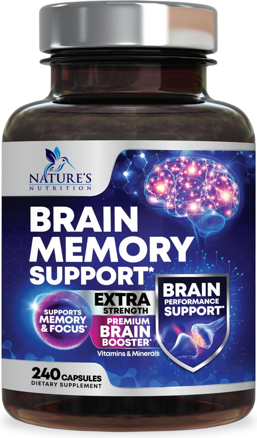 Brain Supplements for Memory and Focus - 40 Nootropics Vitamins to Support Mental Alertness, Clarity Concentration, Brain Health Cognitive Memory Pills, B6, B12, Phosphatidylserine - 240 Capsules