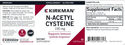 Kirkman NAC Supplement, N-Acetyl Cysteine 100mg, 90 Vegetarian Capsules, Immune Support Supplement, Antioxidant, Promotes Glutathione Production, Hypoallergenic, Gluten Casein Free