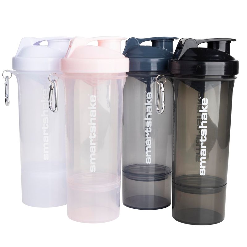 Smartshake Slim 4-Pack Protein Shaker Bottle 400 ml 13.5 oz - Storage Included - Leakproof Screw-on Lid - BPA Free - Unisex - Black, White, Stormy Gray, Cotton pink