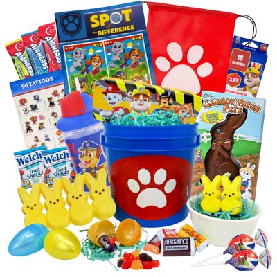 Easter Gift Basket With Cartoon Theme For Kids, Boys, Girls - Already Filled With Chocolate, Candy, Easter Eggs, Easter Care Package