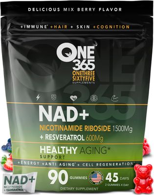 ONE 365 NAD Supplement Nicotinamide Riboside with Resveratrol Gummies NAD Plus Booster Supplements for Women and Men Nicotinamide 1500mg Anti Aging Energy Hair Skin Antioxidants Gummy Vitamins