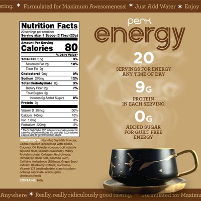 Perk Energy Original Dutch Hot Cocoa 20 Servings - Gluten Free and Soy Free