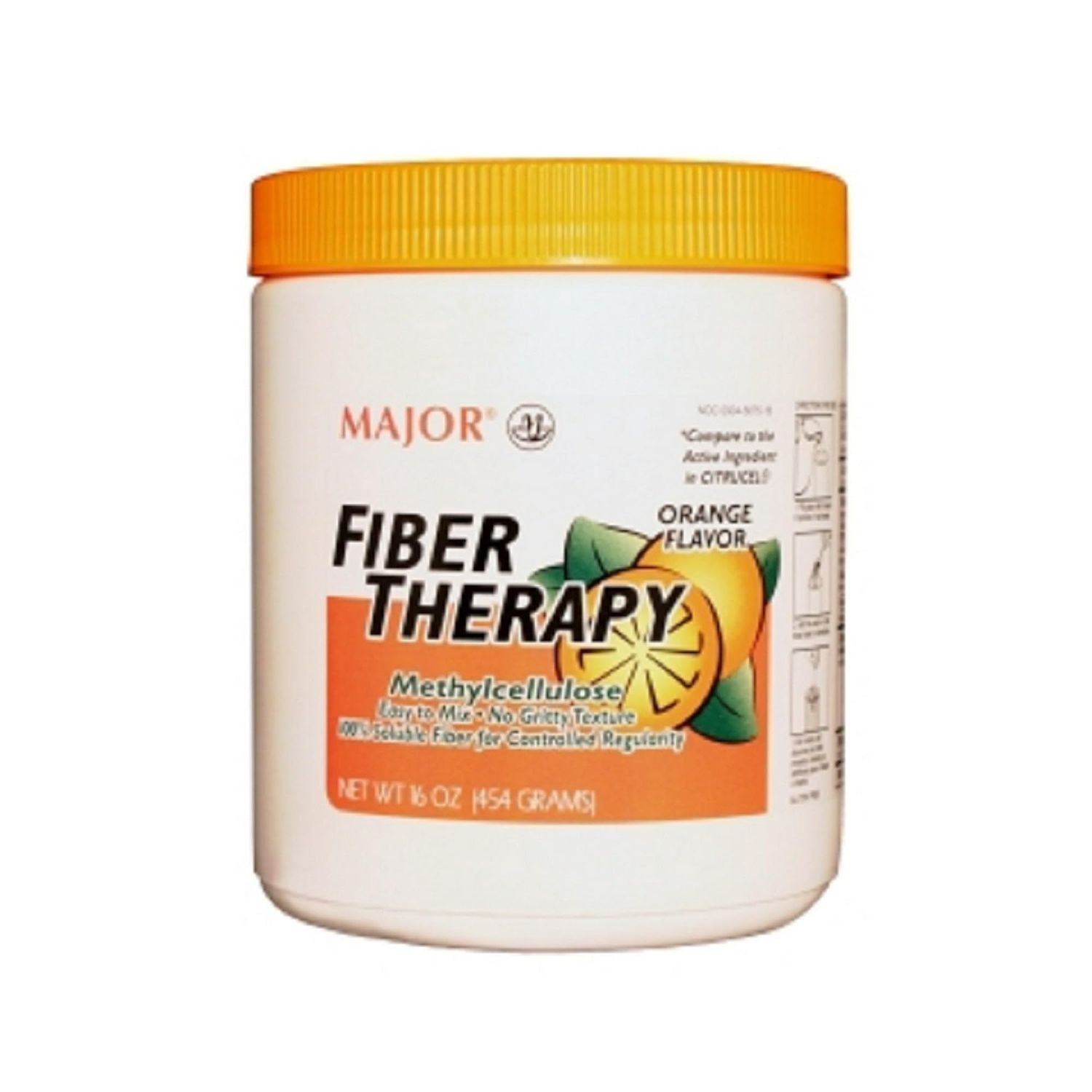 Major Fiber Therapy Easy to Mix Non-Gritty Texture Orange Flavor Methylcellulose 100 Soluble Fiber for Controlled Regularity - 16 Oz