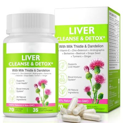 Liver Renew Cleanse Detox,Liver Cleanse Detox Repair Support 70 CapsulesHerbal Supplement for Liver Health Milk Thistle Dandelion Root with 9 Herbal Minerals for Men Women