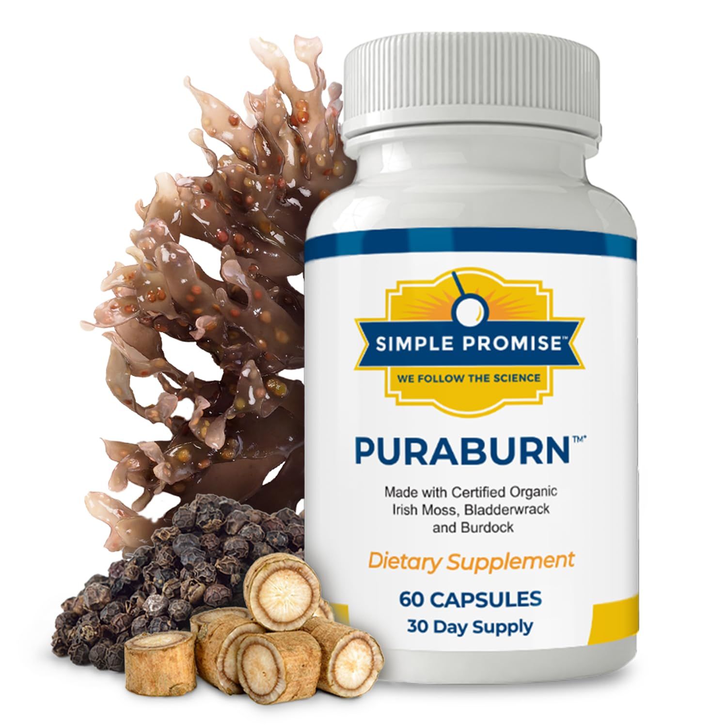 Simple Promise PuraBurn - Herbal Wellness Supplement with Organic Irish Sea Moss, Bladderwrack Burdock Root - Supports Digestive Health Nutrient Absorption - 60 Capsules