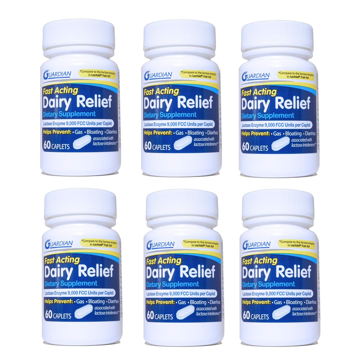 Guardian Dairy Relief Fast Acting Caplets, 9000 FCC, Lactose Intolerance Pills, Lactase Enzyme 360CT Bottles