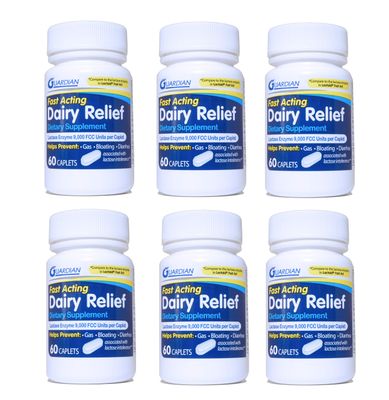 Guardian Dairy Relief Fast Acting Caplets, 9000 FCC, Lactose Intolerance Pills, Lactase Enzyme 360CT Bottles