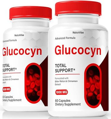 NutraVibe 2 Pack Glucocyn - Official Glucocyn Pills, All-Natural Formula to Support Healthy Circulation and Overall Well-Being, Premium Glucocyn Pastillas, Review 120 Capsules