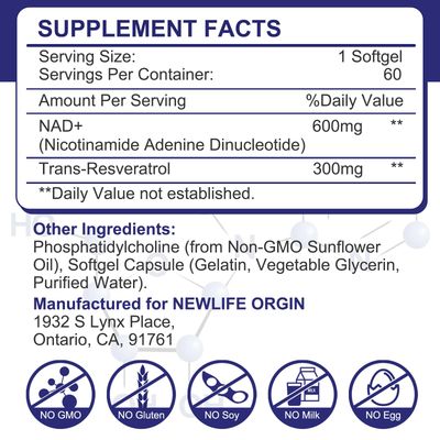 900 mg Liposomal NAD Supplement with Trans Resveratrol 300 mg, Replaces NMN, Superior Absorption, True NAD Plus Supplement for DNA Repair and Boost NAD, Aging Defense, Energy, Longevity, 60 Softgels