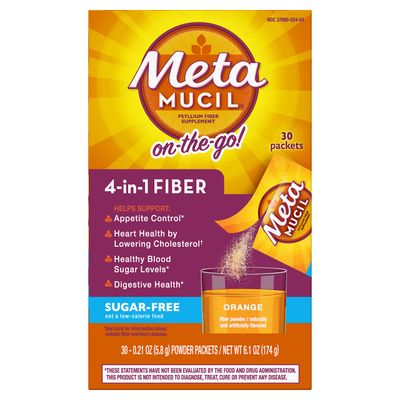 Metamucil Fiber 4-in-1 Psyllium Fiber Supplement Sugar-Free Powder Single-Serve Packets Orange Flavored Drink 2 Boxes of 30 Packets OLD