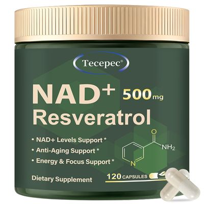 Tecepec NAD Booster Supplement 650mg with NAD Resveratrol Anti-Aging, Energy, Focus Support 120 Vegan Capsules for Women and Men