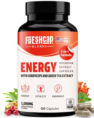 FreshCap 5-in-1 Energy Supplements, Energy Supplements for Women and Men, Energy Boosters for Fatigue, Energy Support, Cordyceps Extract, Ayurveda Cordyceps Mushroom Blend Capsules 120 Capsules