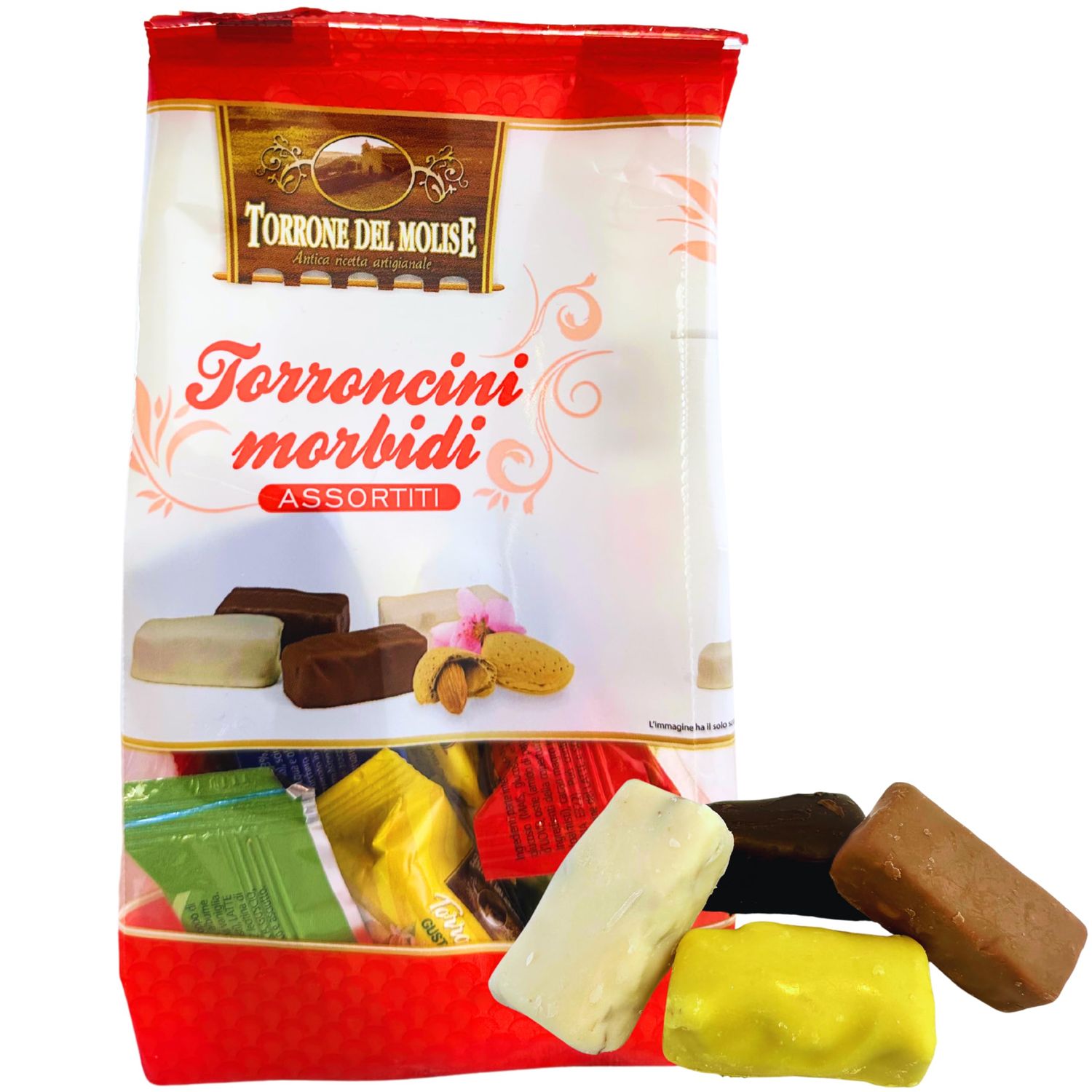 Torrone Del Molise Chocolate Covered Torroncini Italian Nougat Candy 7.05 oz. 200g Soft Candy - Torrone Morbido - Turron - Similar to Jube Nougat - Bajadera - Gaz - Italian Delicacies