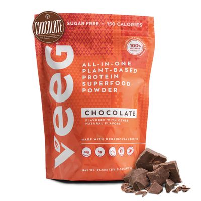 Veeg Meal Replacement Shake - All in One Protein Smoothie with Greens Superfood Powder, Multivitamins, MCT Oil, Spirulina, Digestive Enzymes - Vegan, Sugar-Free, 15 Servings Chocolate