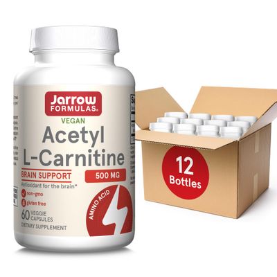 Jarrow Formulas Acetyl L-Carnitine 500 mg, Dietary Supplement, Amino Acid Support for Brain Health and Antioxidants, 60 Veggie Capsules, 60 Day SupplyPack of 12