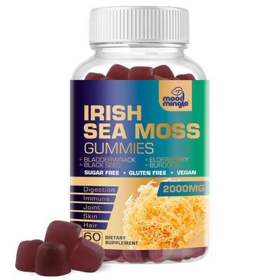 Irish Sea Moss 2000mg Gummies - Bladderwrack Burdock Elderberry Black Seed Turmeric Omega-3 Vitamins C D3 Zinc - Seamoss Supplements for Adults Kids - Vegan Sugar Gluten Free Chewable Gummy