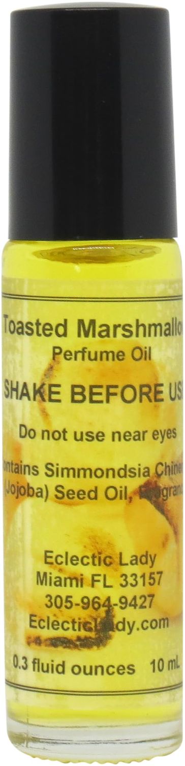 Toasted Marshmallow Perfume Oil, 0.3 Oz Portable Roll-On Fragrance with Long-Lasting Scent, Delightful Essential Oils and Jojoba Oil For Daily Use