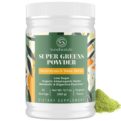 Super Greens Powder Superfood Supplement Electrolytes Tonic Herbs Organic Greens, Adaptogens, Shilajit, Antioxidants, Prebiotic Probiotic Postbiotic for Gut, Energy Immune 30 Servings