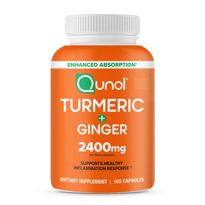Qunol Turmeric Curcumin with Black Pepper Ginger, 2400mg Turmeric Extract with 95 Curcuminoids, Extra Strength Supplement, Enhanced Absorption, Joint Support Supplement, 105 Count