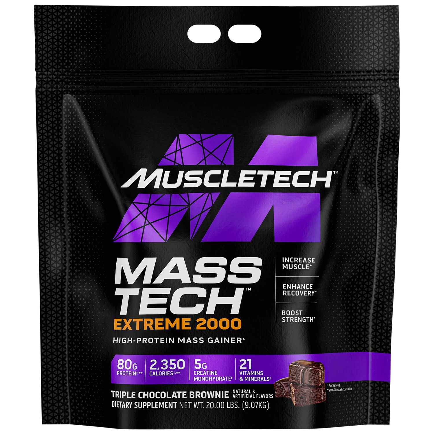 MuscleTech Mass Gainer Protein Powder, Mass-Tech Extreme 2000, Muscle Builder Whey Protein Powder, Protein Creatine Carbs, Max-Protein Weight Gainer for Women Men, Triple Chocolate, 20 lbs