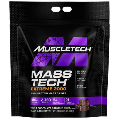 MuscleTech Mass Gainer Protein Powder, Mass-Tech Extreme 2000, Muscle Builder Whey Protein Powder, Protein Creatine Carbs, Max-Protein Weight Gainer for Women Men, Triple Chocolate, 20 lbs