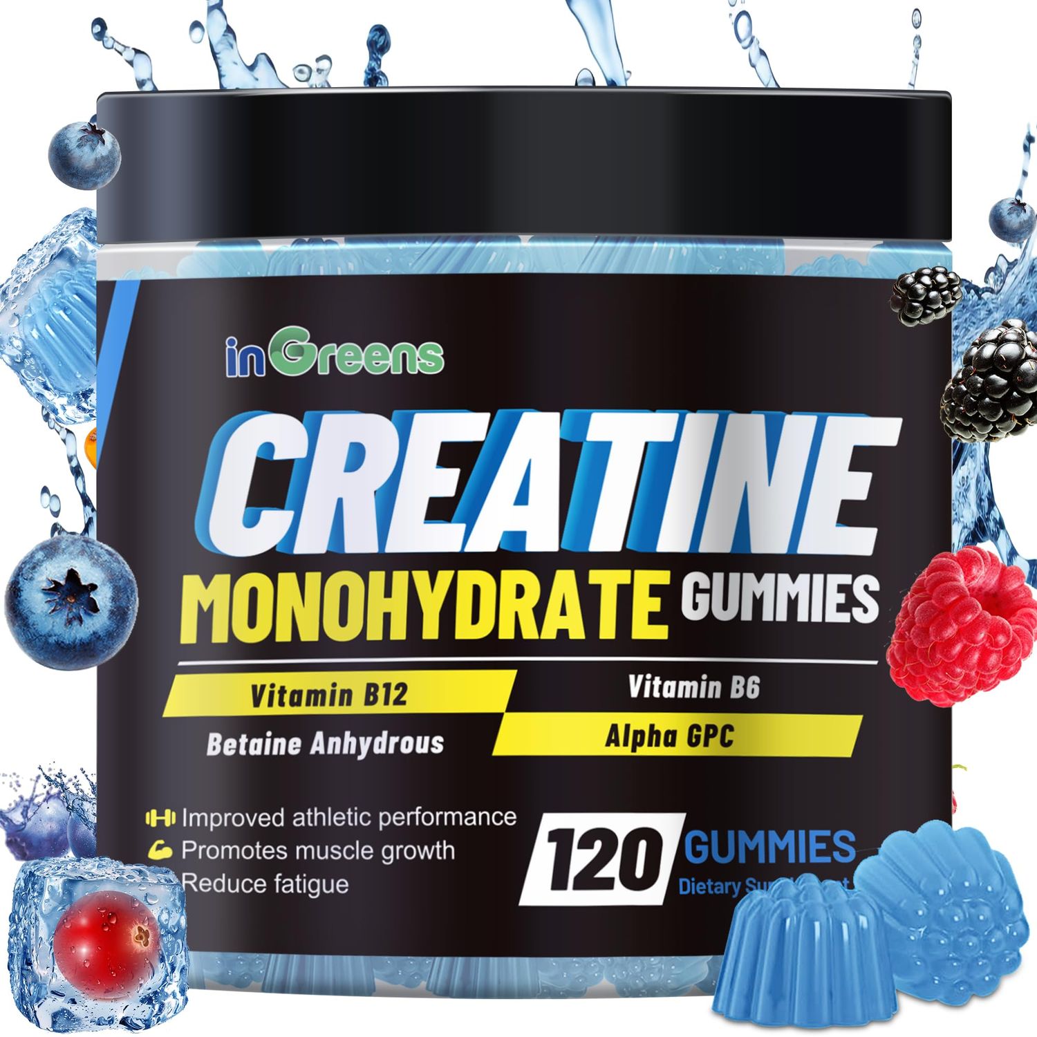 Creatine Monohydrate Gummies 6g for Men Women, Potent Creatine Supplement, Chewables Creatine for Energy Boost, Increase Strength and Build Muscle, Gluten-Free, Sugar Free,120 Count