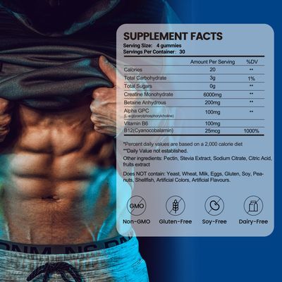 Creatine Monohydrate Gummies 6g for Men Women, Potent Creatine Supplement, Chewables Creatine for Energy Boost, Increase Strength and Build Muscle, Gluten-Free, Sugar Free,120 Count