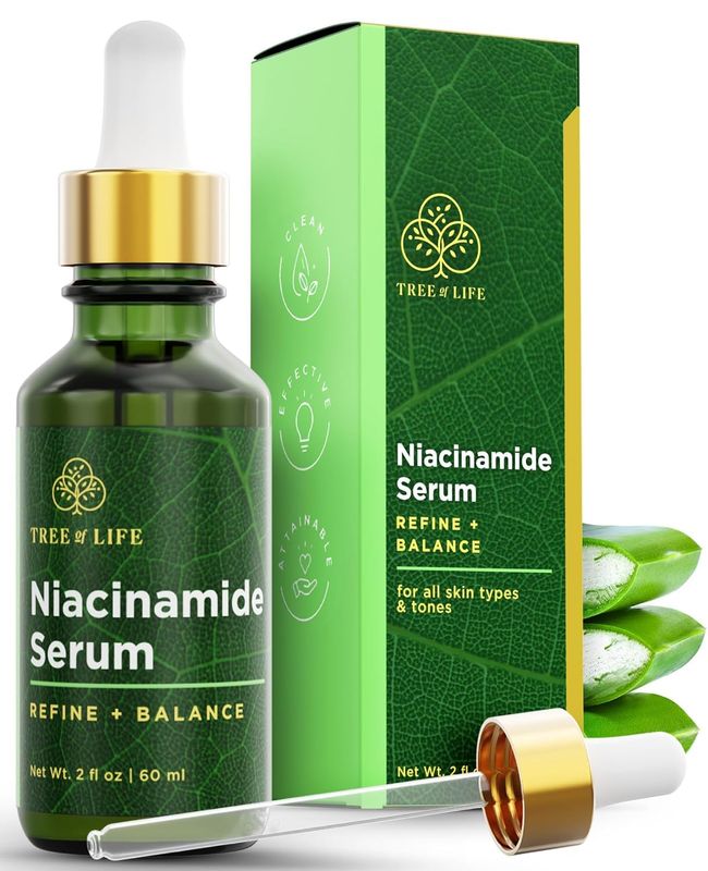 Tree of Life Beauty Niacinamide Vitamin B3 Serum, Hydrating Face Oil for Dark and Age Spots, Tightens Pores, Facial Serums for Sensitive Skin Care with Hyaluronic Acid and Vitamin E, 2 Fl Oz