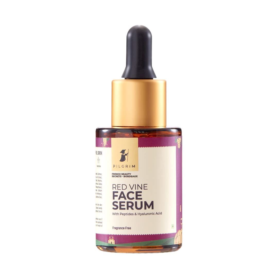 Pilgrim Red Vine Face Serum Hydrates, Firms Revitalizes Skin Reduces Wrinkles Fine Lines with Peptides Hyaluronic Acid Anti-Aging, Fragrance-Free, Lightweight 1.01 Fl Oz (30ml)