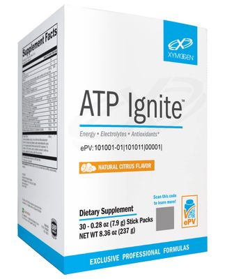 XYMOGEN ATP Ignite Revitalizing Energy Drink Powder - Supports Electrolyte Replacement ATP Biosynthesis with Antioxidants, Aminos, Vitamins, Electrolytes 95mg Caffeine (30 Citrus Stick Packs)