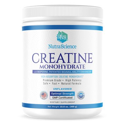 NutraScience Creatine Monohydrate Powder with BioPerine, Supports Lean Muscle Growth and Recovery, 60 Servings, 5000mg Per Serving, Unflavored, GMP sertified, Vegan Friendly, Non GMO