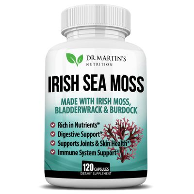 2625mg Irish Sea Moss Supplement 120 Capsules SeaMoss Bladderwrack Burdock Root Capsules Contain 92 Vitamins Minerals For Immunity, Gut, Joint Skin Health Support Thyroid, Energy Digestion