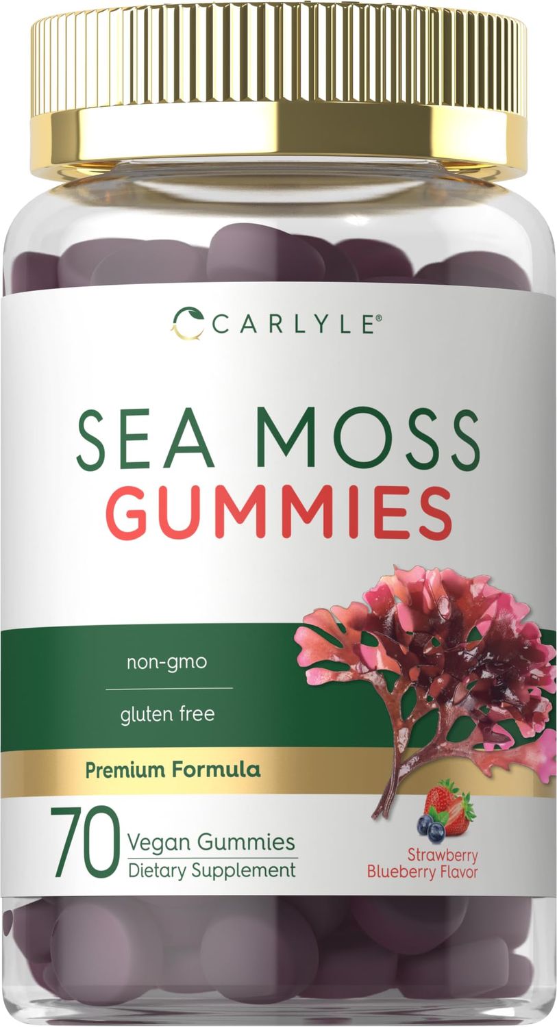 Carlyle Sea Moss Gummies 70 Count Strawberry Blueberry Flavor Vegan, Non-GMO, Gluten Free Supplement