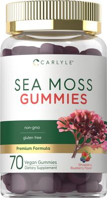 Carlyle Sea Moss Gummies 70 Count Strawberry Blueberry Flavor Vegan, Non-GMO, Gluten Free Supplement