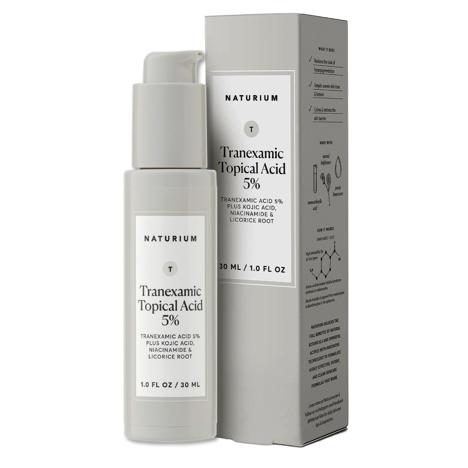 Naturium Tranexamic Topical Acid 5, Face Skin Care, with Kojic Acid, Niacinamide Licorice Root, 1 oz