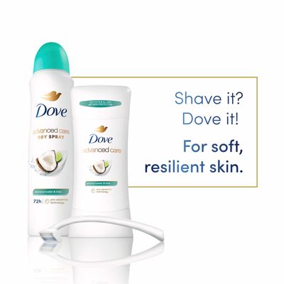 Dove Antiperspirant Deodorant Dry Spray Coconut Water Lime scent 3ct skin repair after shaving with odor control sweat protection Pro Ceramide Technology to boost ceramide levels in skin 3.8 oz
