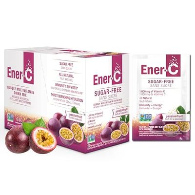 Ener-C Sugar Free Energy Passion Fruit Multivitamin Drink Mix Vitamin C 1000mg Electrolytes - Natural Immunity Support with Real Fruit Juice Powders - Non-GMO Vegan Gluten Free - 30 Count