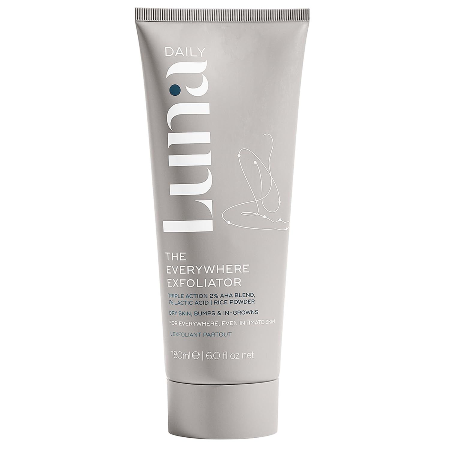 Luna Daily The Everywhere Exfoliator Gentle Body Scrub with Natural Exfoliants Hydrating Smoothing, Fragrance-Free, Vegan, For Sensitive Skin, 180ml