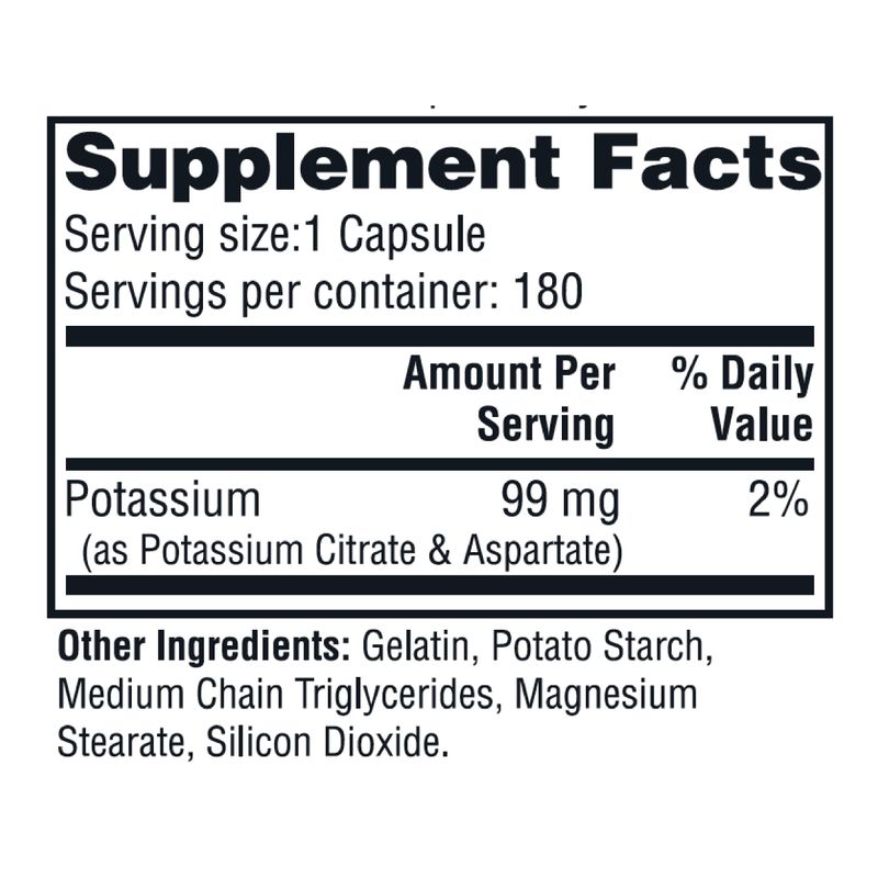 Twinlab Potassium Caps - Electrolyte Supplement for Muscle, Heart Tissue Health - 180 Capsules, 99 mg