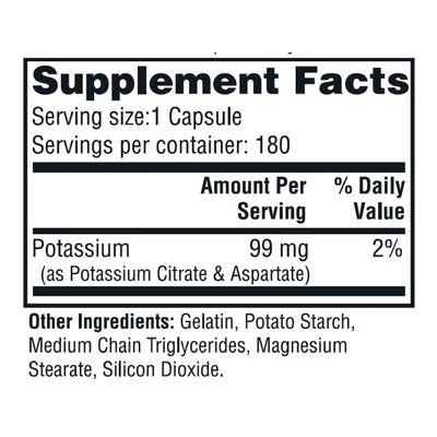 Twinlab Potassium Caps - Electrolyte Supplement for Muscle, Heart Tissue Health - 180 Capsules, 99 mg