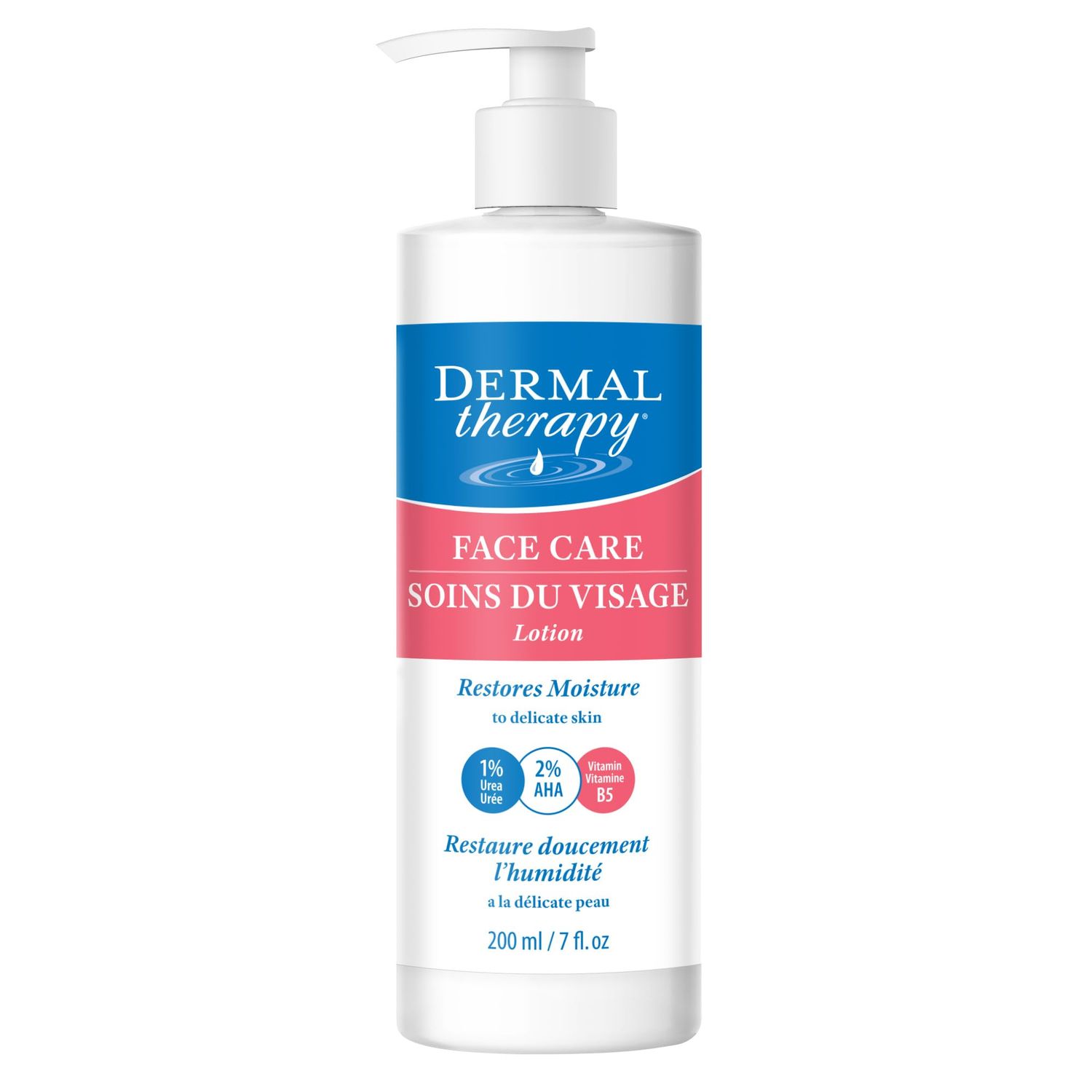 Dermal Therapy Face Moisturizer Lotion - 1 Urea 2 AHAs - Intensely Hydrates Soothes Dry, Sensitive, Aging Skin, Eczema, Rosacea - Fragrance-Free - 7 fl oz 200 ml