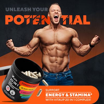 VitaUp Tongkat Ali for Men 20 in 1 with Astragalus - USA Made Mens Supplement Complex with Black Maca Root, L-Arginine, Ginseng, Calcium, Astragalus for Normal Strength Endurance Support - 90 Caps